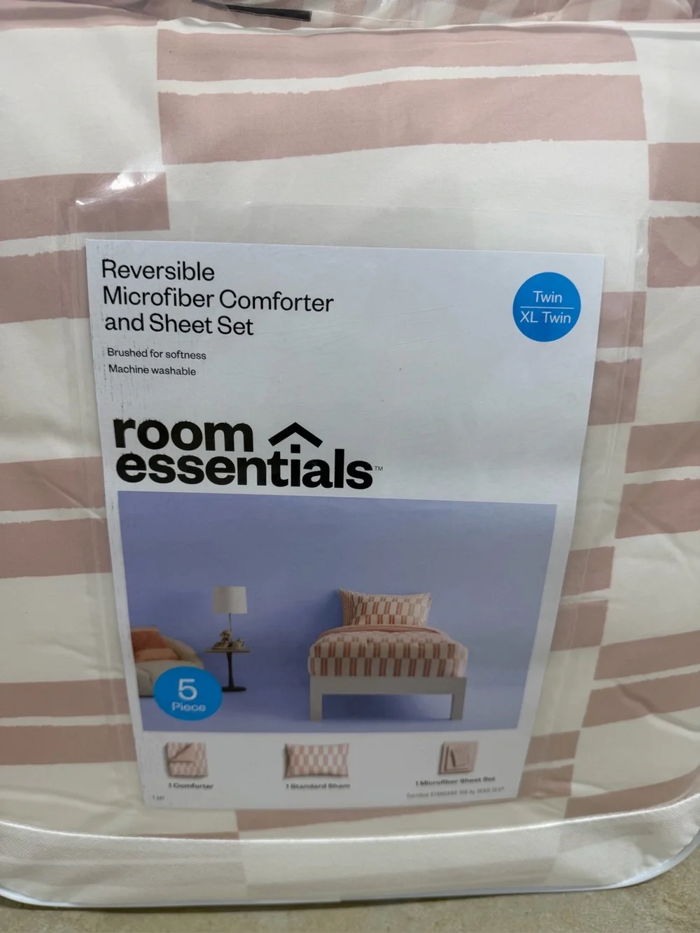 5 Piece NEW Twin XL Twin Reversible Comforter & Sheet Set